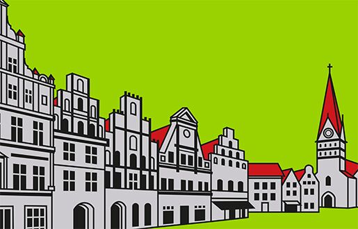 Illustration Fachwerkhäuser Am Sande in Lüneburg.